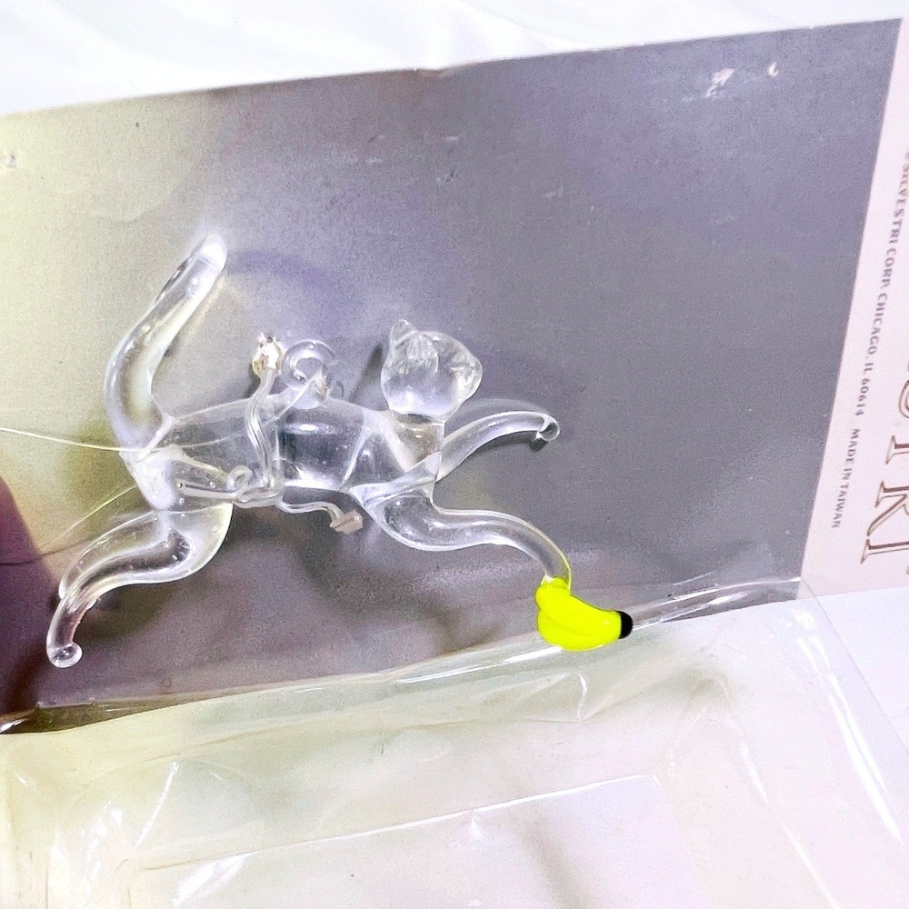 Vtg Silvestri Ornament Glass Cat Banana Hand Blown Clear RARE 80s Open Box